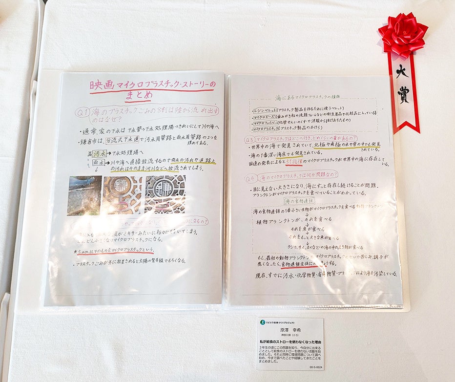 【大賞】 原澤幸希さん（小学5年） 「私が給食のストローを使わなくなった理由」 （レポート）