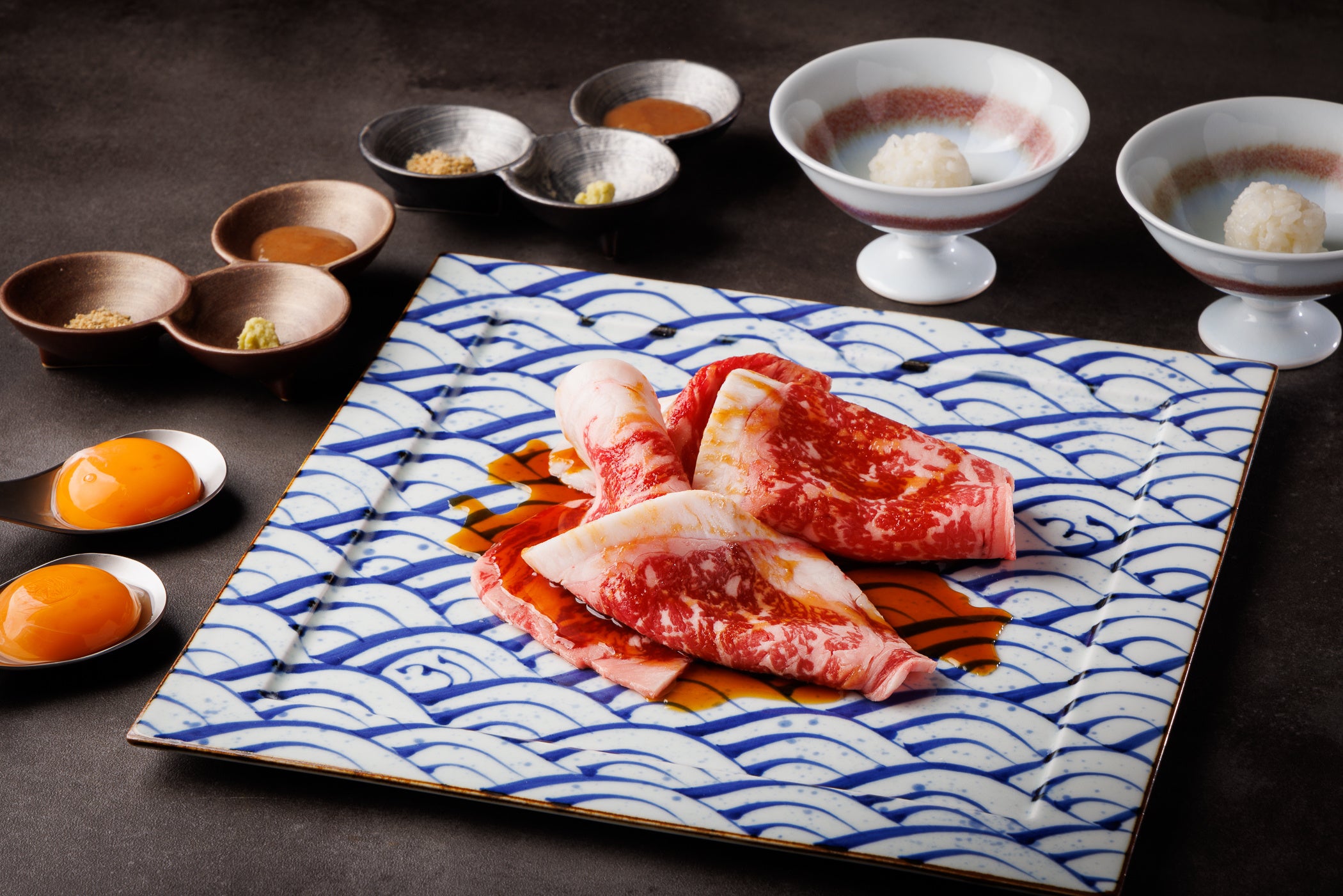 【焼物】和牛サーロインの焼きしゃぶと一口ごはん　梅だれ