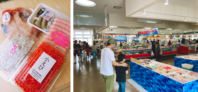 隣接するなぶら市場には様々な地元の食材が並びキャンプとの相性◎