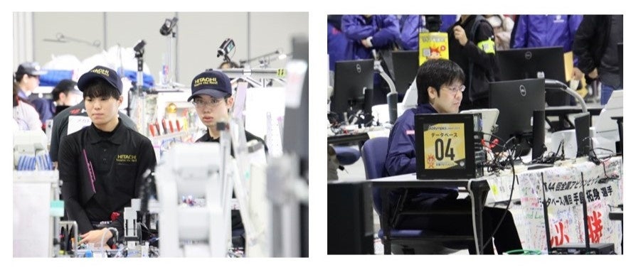 競技中の様子（左から、「メカトロニクス」職種で銀メダルを獲得した伊藤選手、小倉選手、 「データベース」種目で銀メダルを獲得した手島選手）