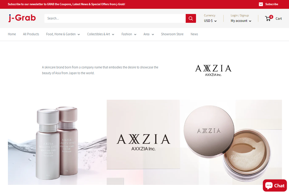 アクシージア特設ショップ。現在j-Grab Mallにて展開中。