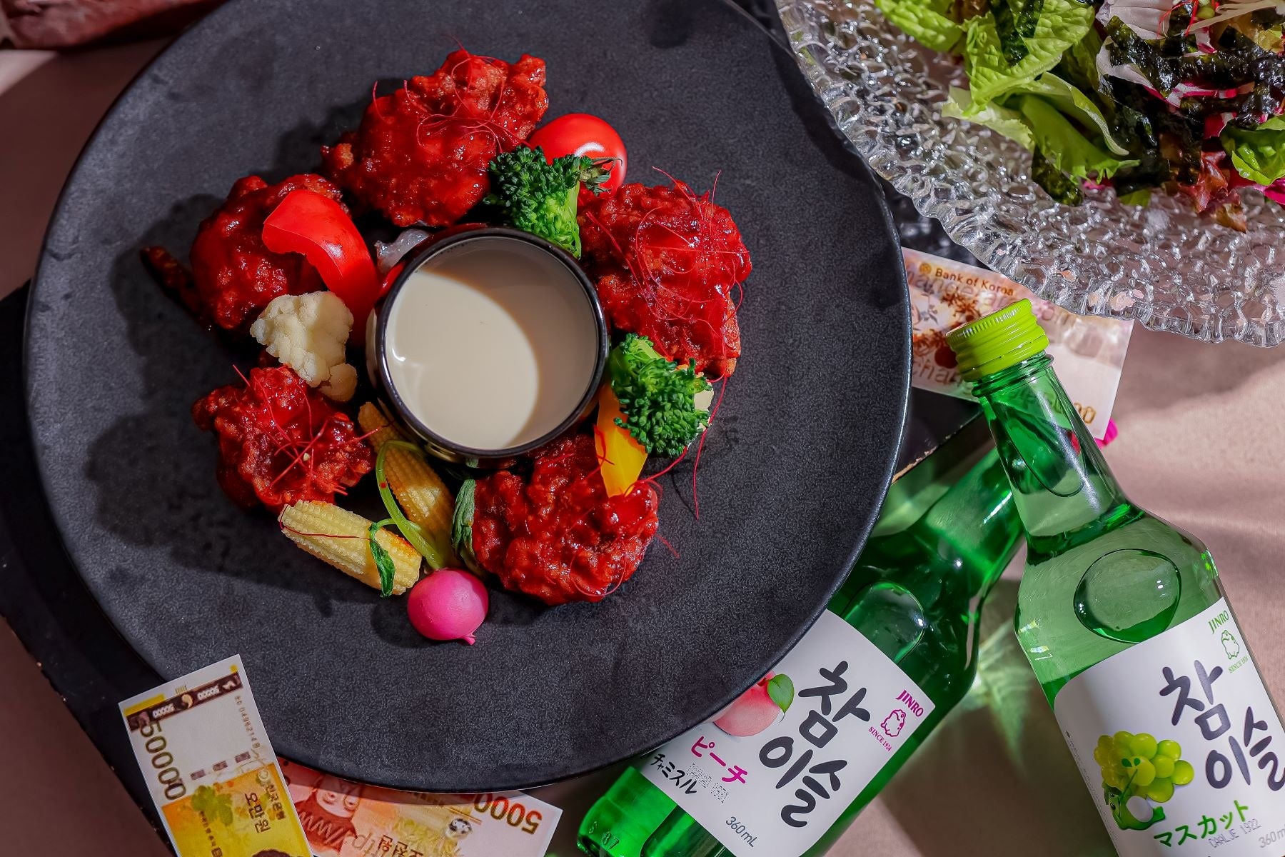 ＜プレート＞ヤンニョムチキンと温野菜のチーズフォンデュ（韓国）※オプション