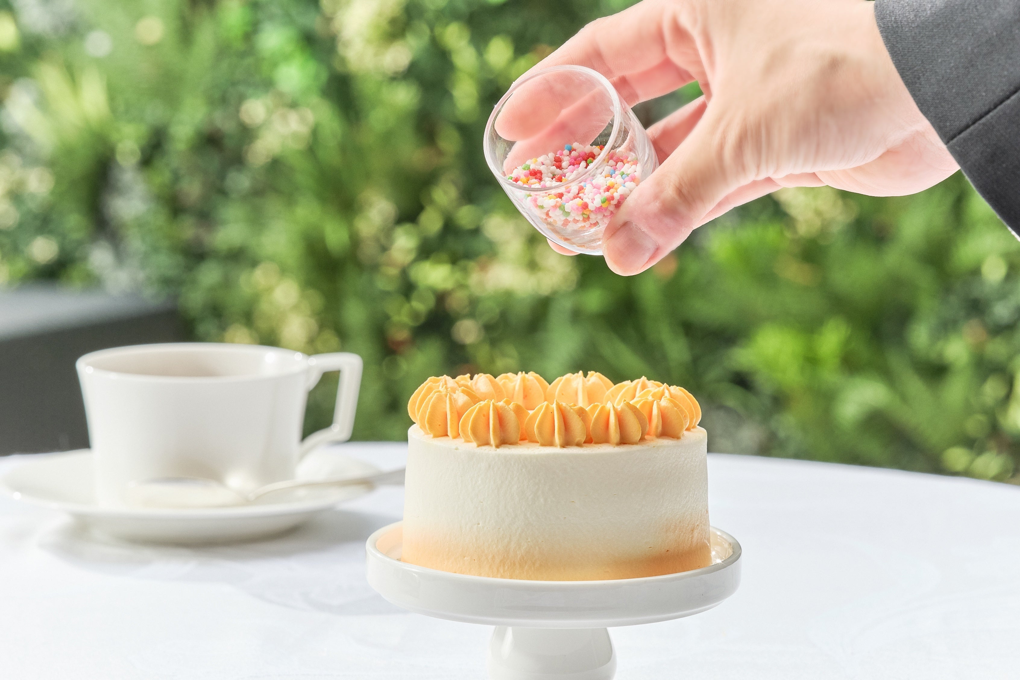 自分で仕上げる「スプリンクルシャワーケーキ」（オプション）