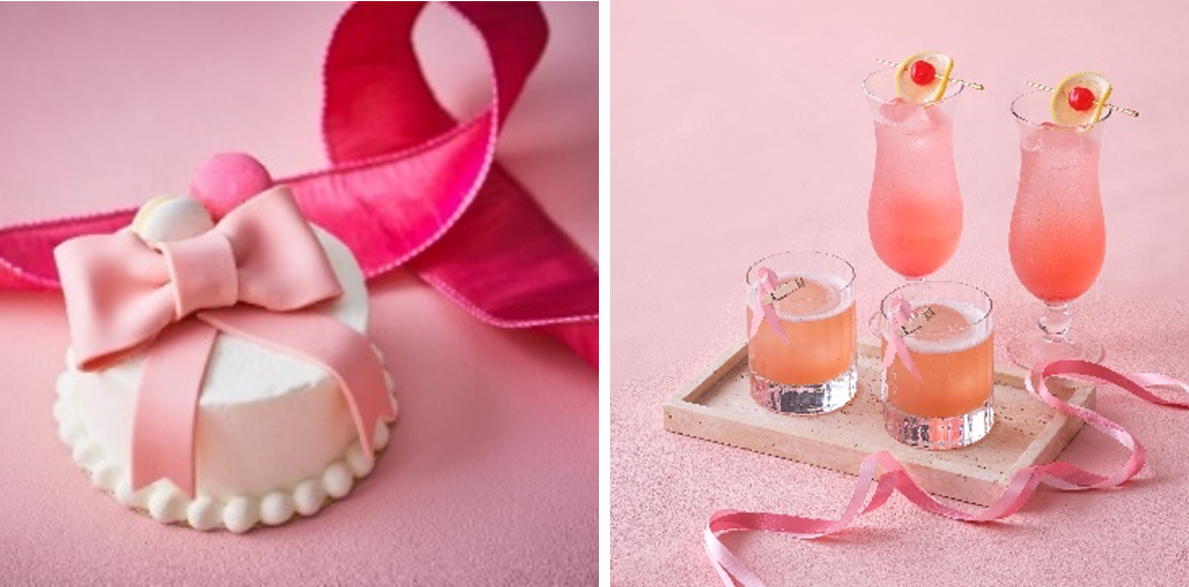 ピンクリボン月間に来店で、ピンクカラーの乾杯ドリンクを無料