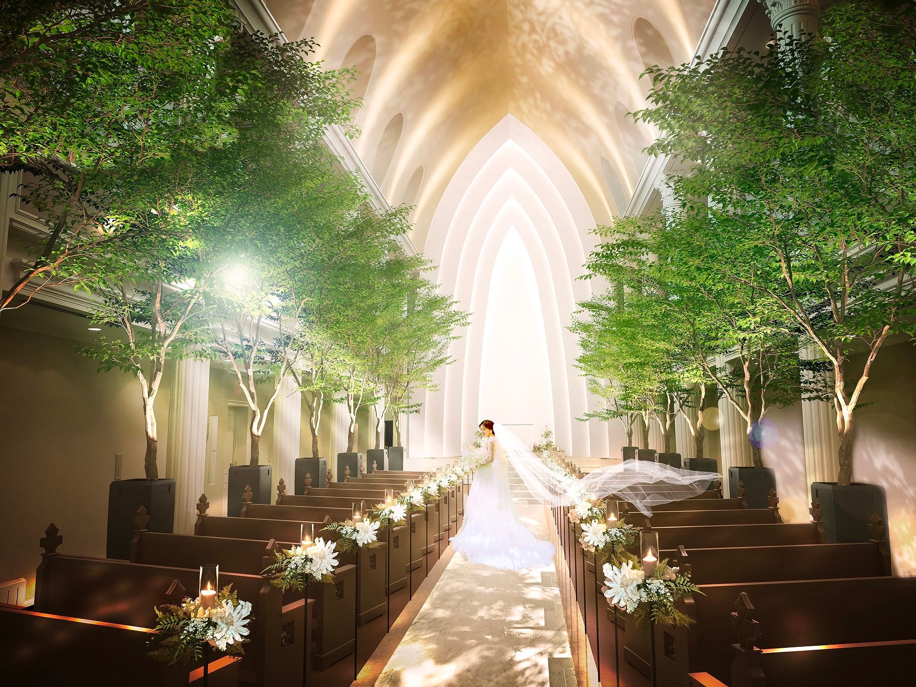 バージンロードに日本的な「参道」をイメージさせる石畳を取り入れた 京都らしさも薫る大聖堂が2024年1月に誕生!