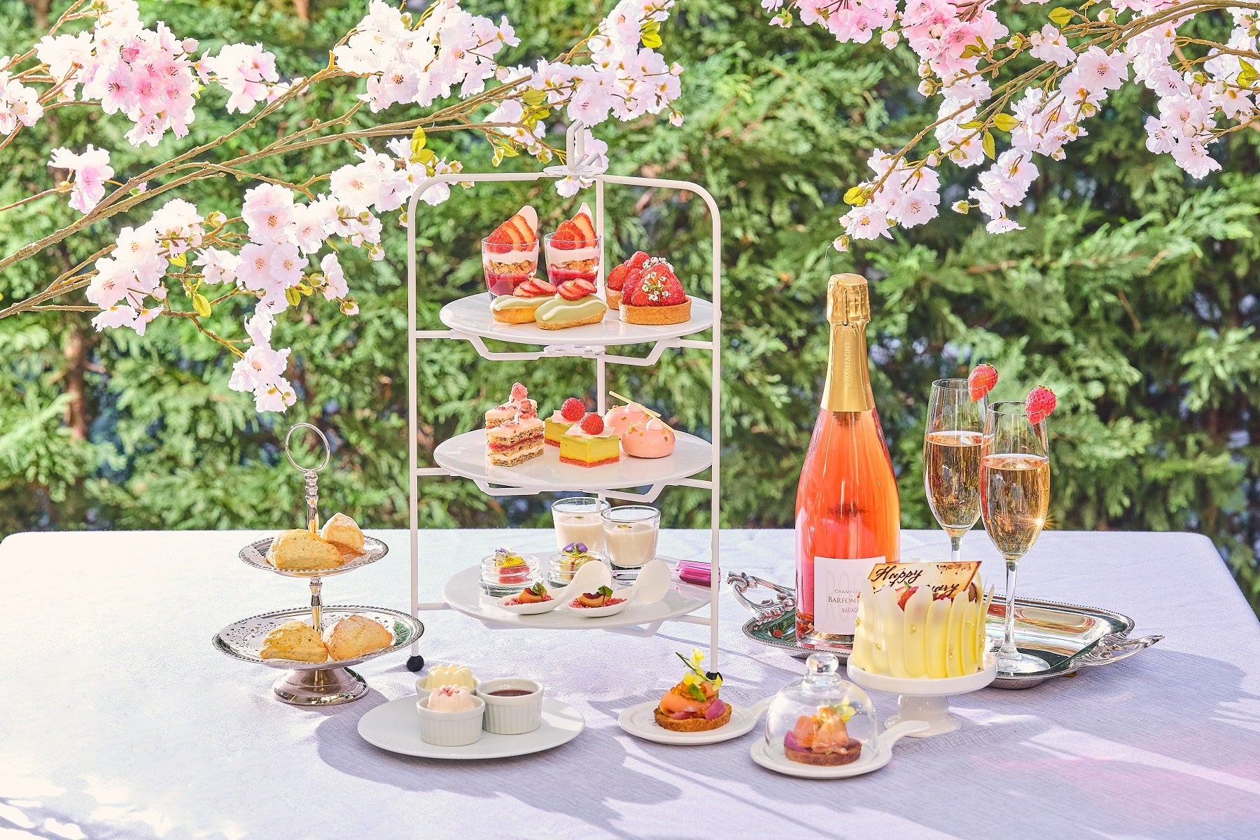 アフタヌーンティー（ロゼシャンパンプラン2名分）とブラッシュストロークケーキ（オプション）　イメージ