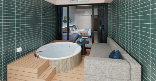 全室ジェットバスを完備するアネックス棟客室「Yanbaru Terrace Room」38.1㎡