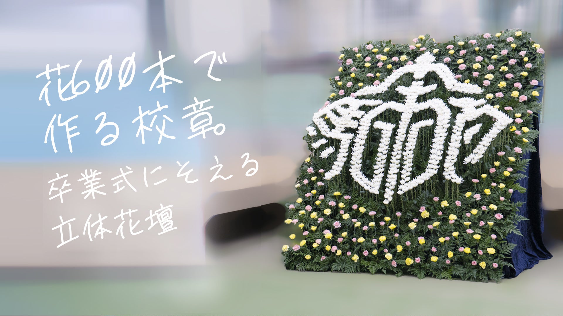 花約600本で再現した校章 立体花壇