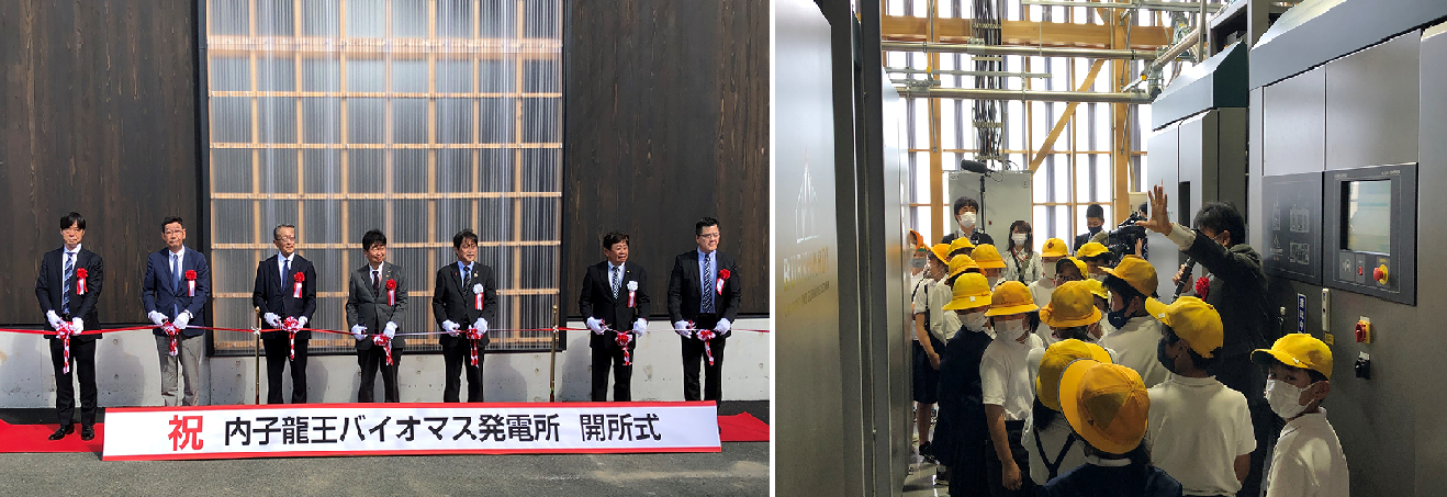 開所式の様子（左）、見学会の様子（右）