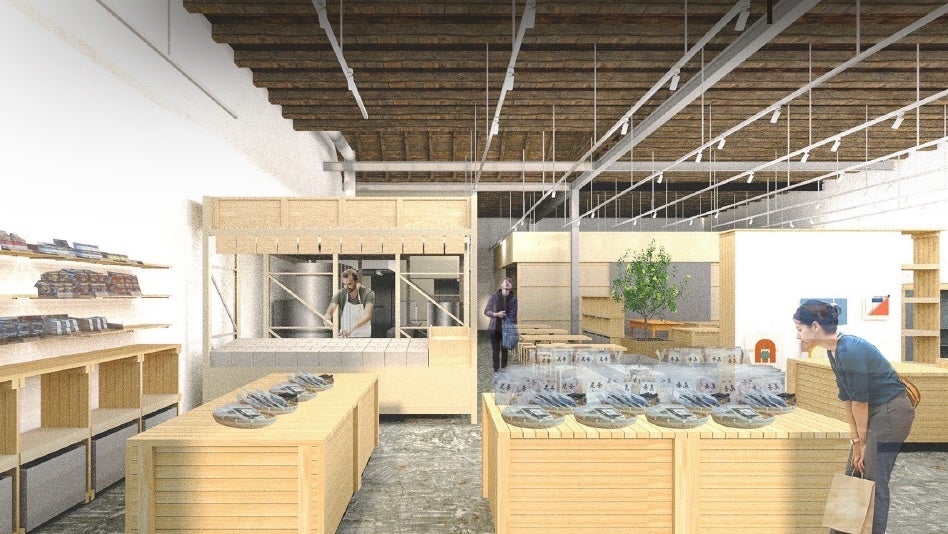 「DASHI OKUME」のだし商品販売・だしパック製造スペースのイメージ。