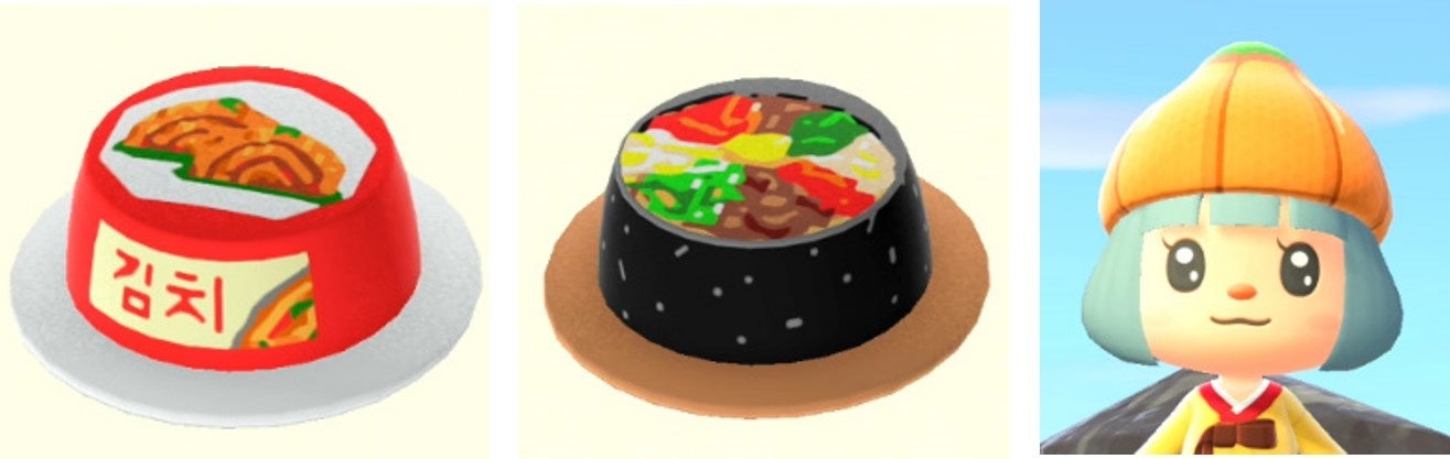 左から、キムチ、ビビンバ、パプリカハット