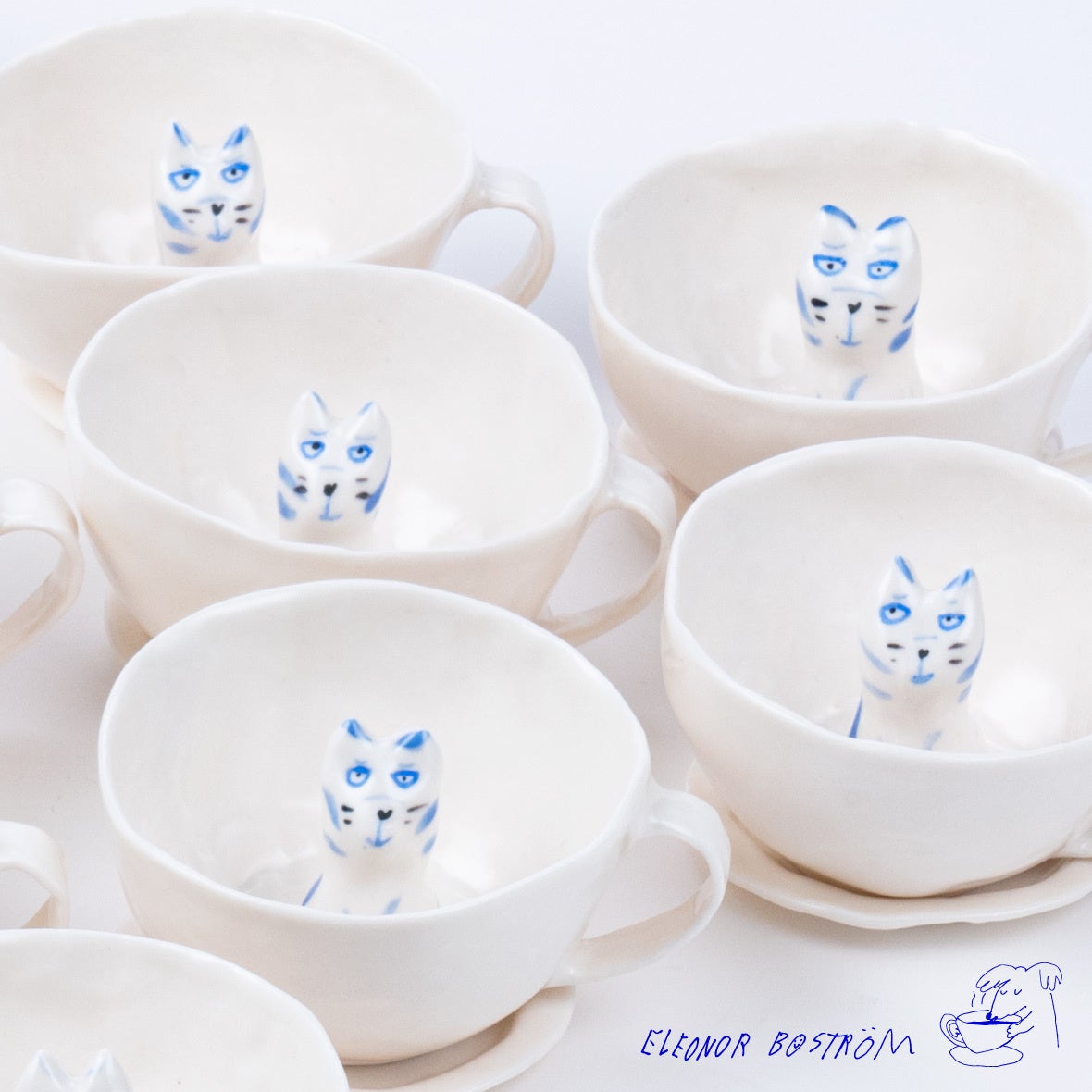 青い猫のカップ！】北欧スウェーデン出身の陶芸家、エレオノール