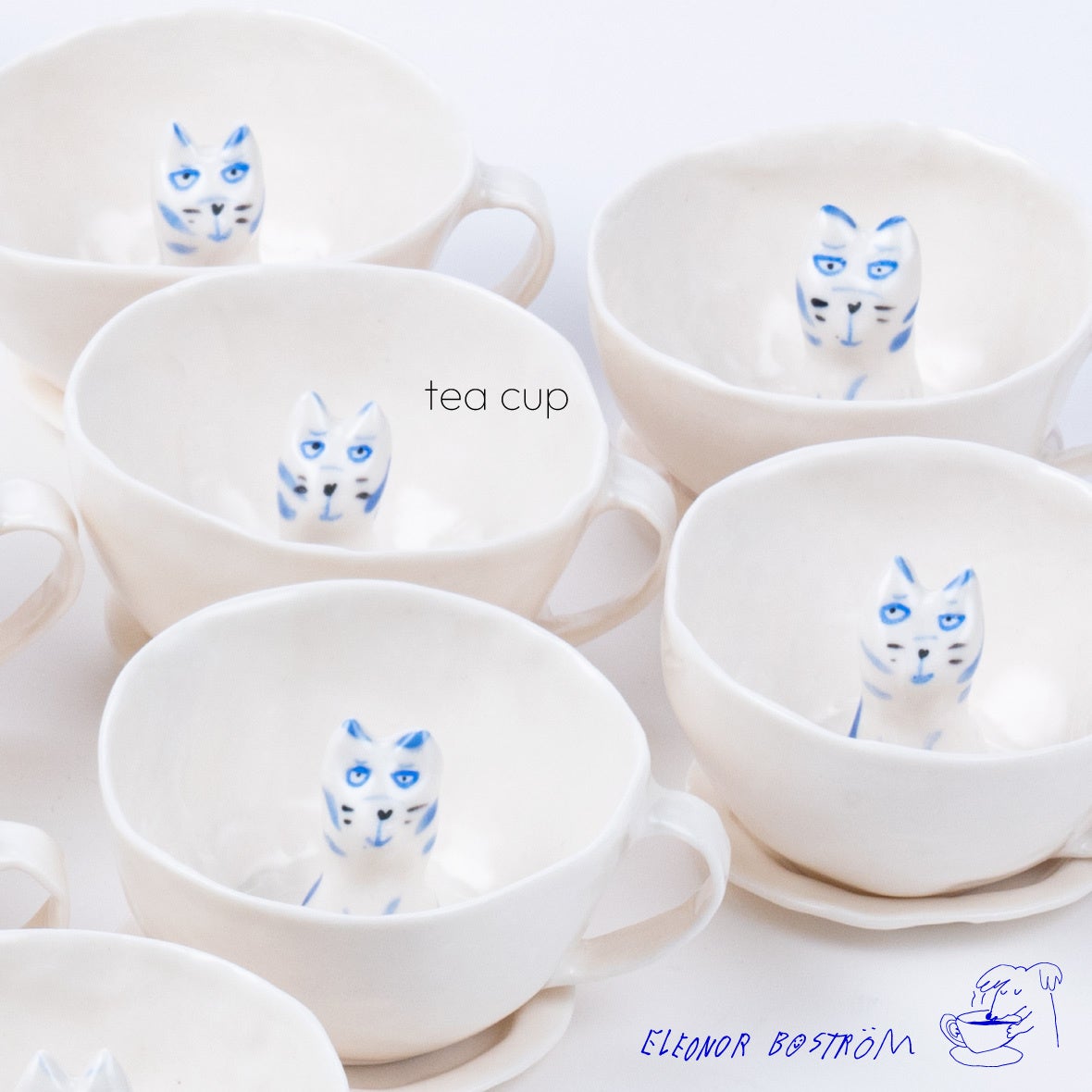 青い猫のカップ！】北欧スウェーデン出身の陶芸家、エレオノール