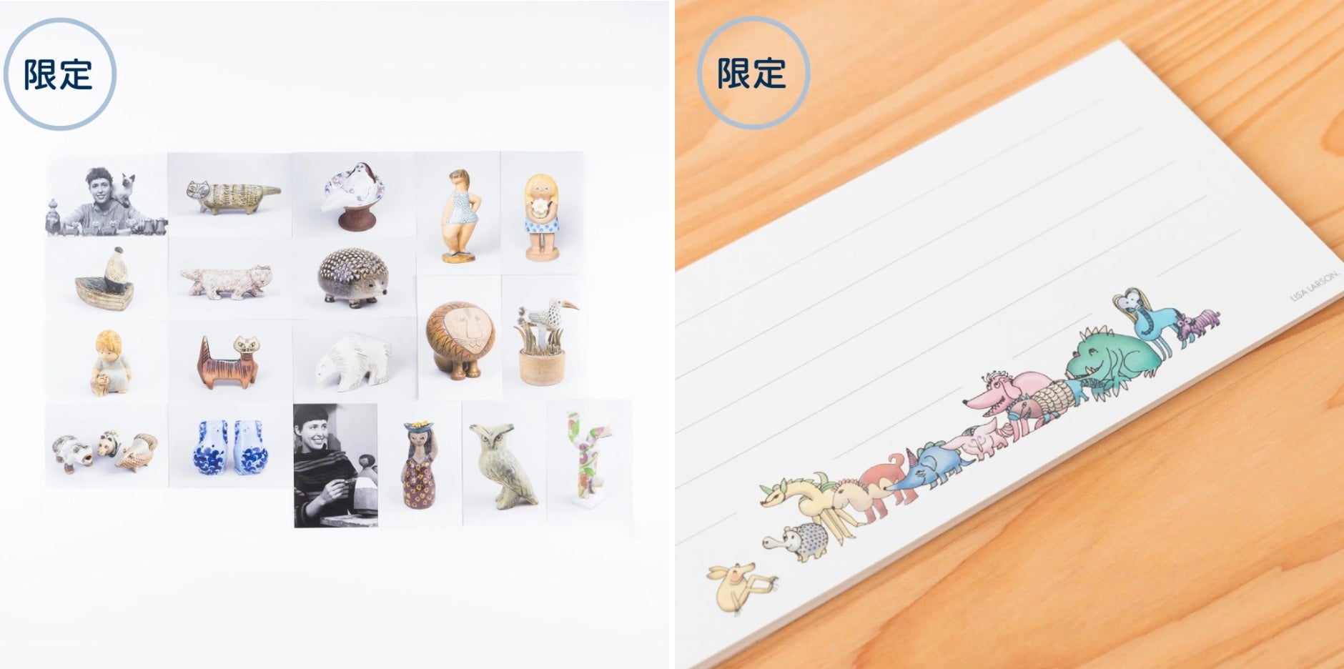 （左から）ポストカード各種、一筆箋（あんしんあにまるず）