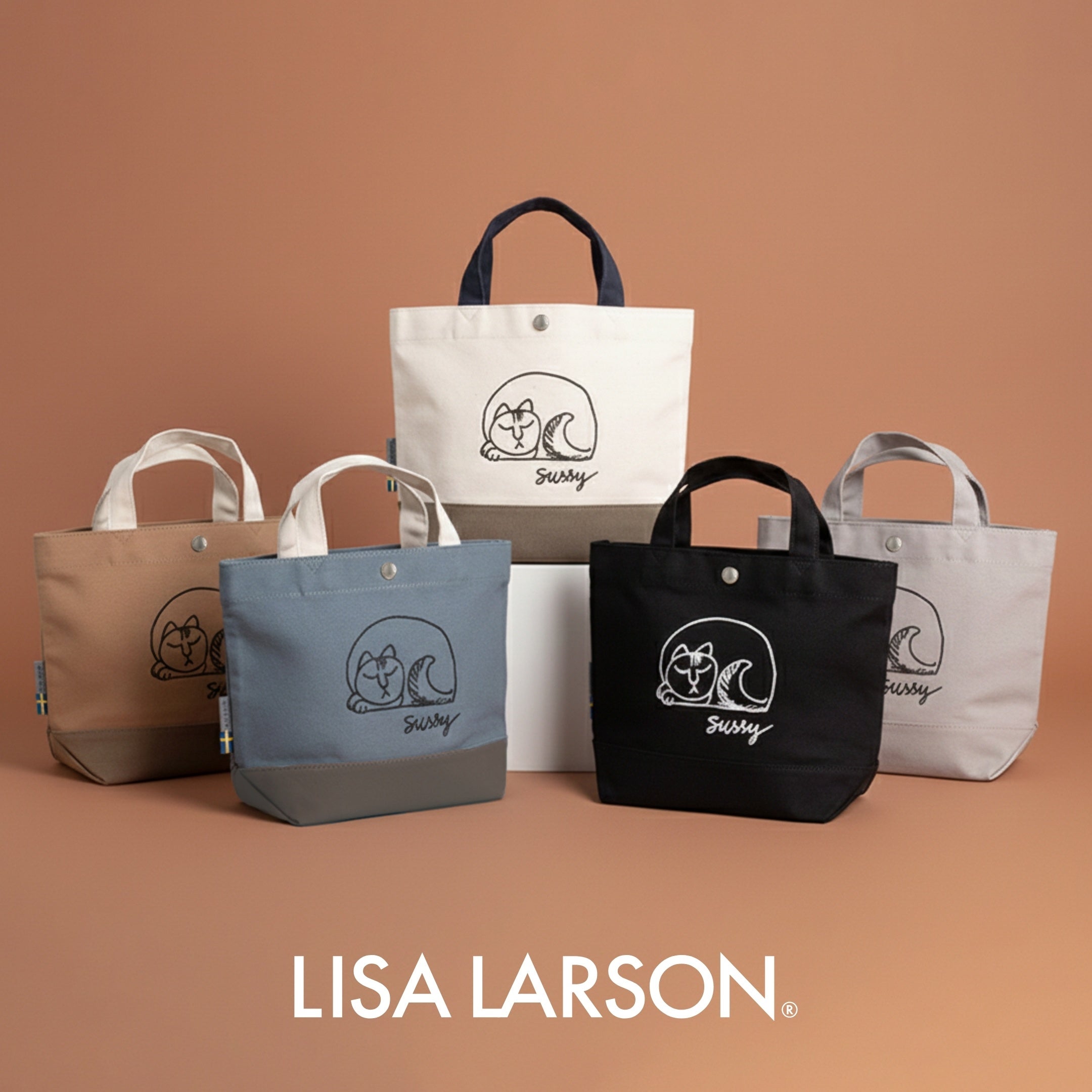 新商品】リサ・ラーソンの猫の「スッシー」の刺繍ミニトート。A5サイズ