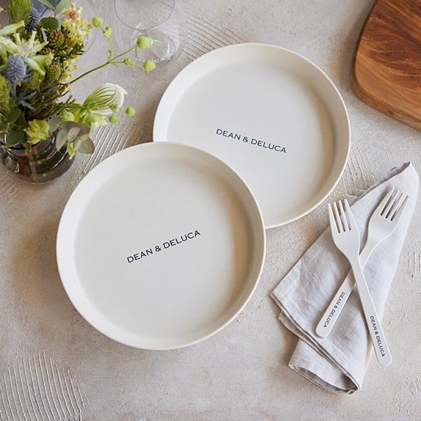 『ＧＬＯＷ』2022年8月号増刊付録 DEAN & DELUCA バンブー食器 プレート＋フォーク＜ホワイト＞2組4点セット