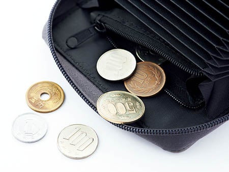 小銭用ポケットはきちんと閉められるファスナーつき