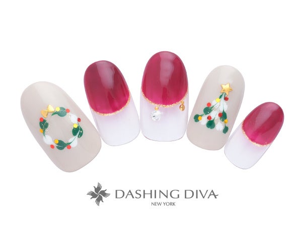 クリスマスリースとツリーのバルーンフレンチネイル