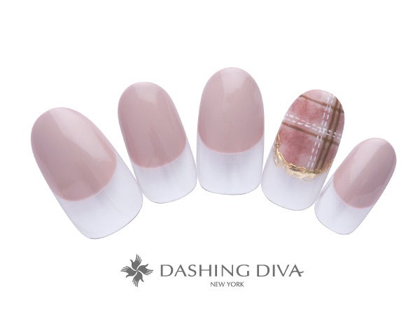 くすみピンクにチェックを合わせたシンプルバルーンフレンチ