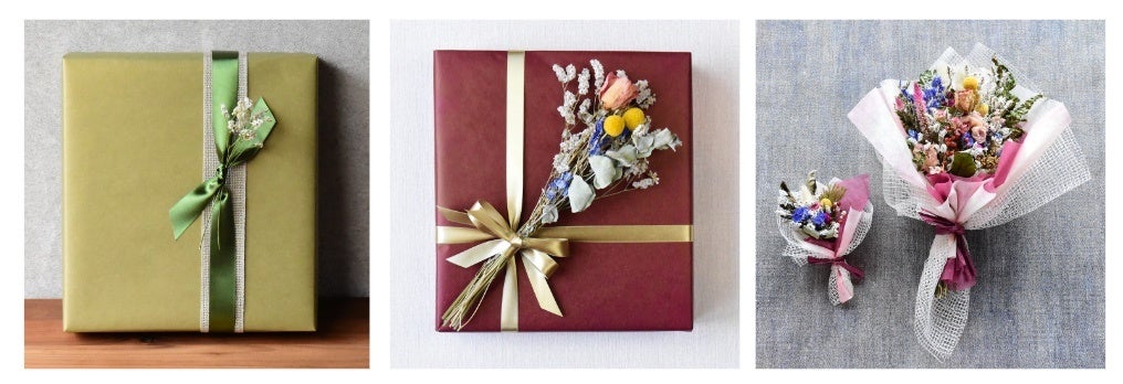 特に人気の高いドライフラワーのラッピングや花束は手頃な価格帯から豪華なものまでラインナップ
