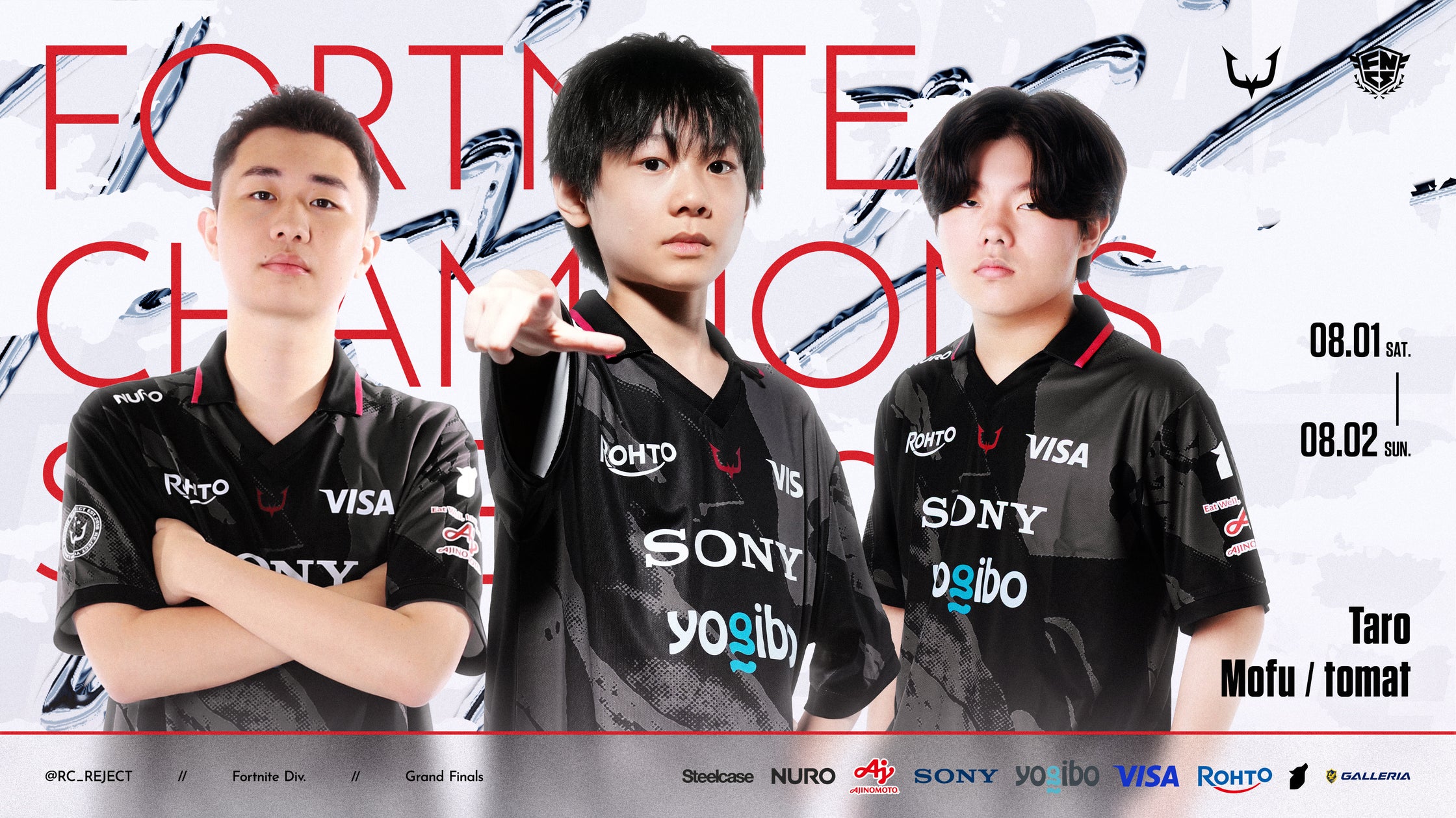 REJECTのFortnite選手3名、世界切符かけFNCS Grand Finalsへ! REJECTのFortnite選手3名、世界切符かけFNCS Grand Finalsへ!