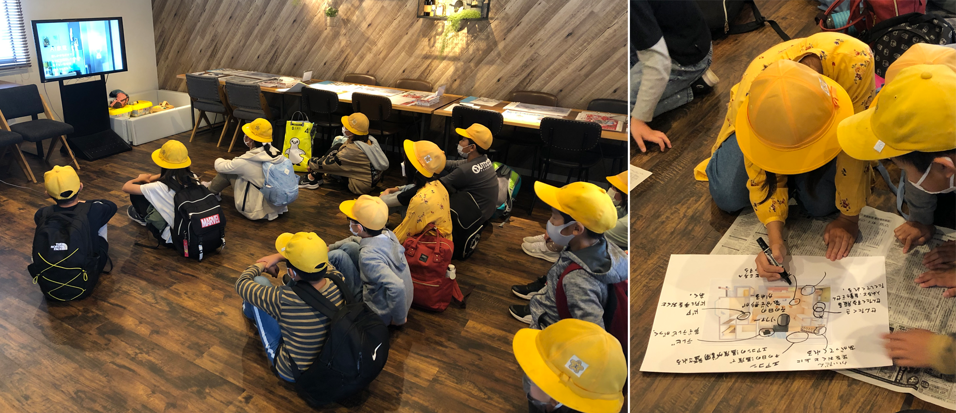 未来の暮らしについての動画視聴と先生によるプチ授業に真剣に取り組む児童たち