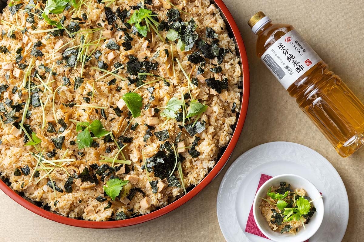 「福岡県大川市庄分純米酢で作った鶏飯」
