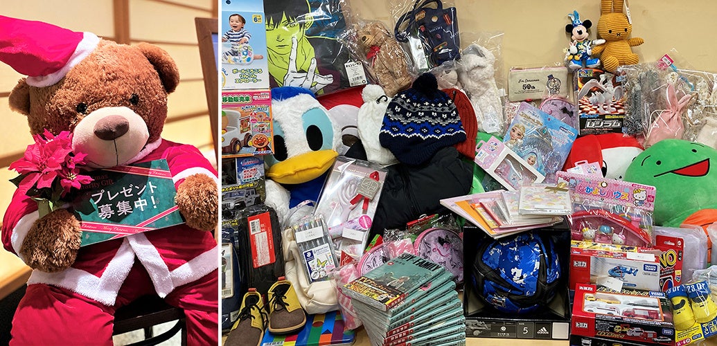 ロビーにチャリティーデスクを設置し、 たくさんのプレゼントをお寄せいただきました。