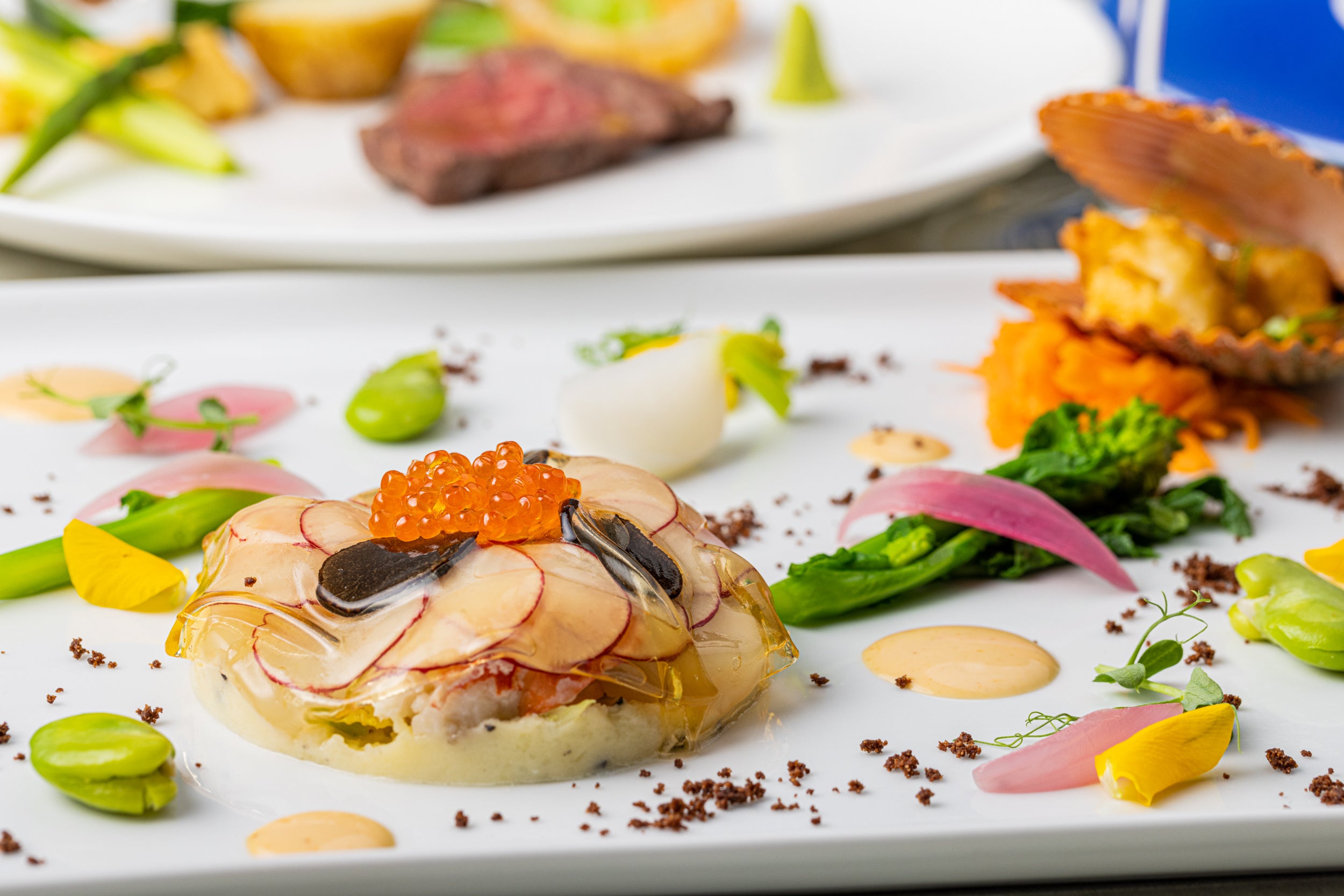 前菜イメージ　伊豆産伊勢海老と愛媛県愛南産ヒオウギ貝を使用