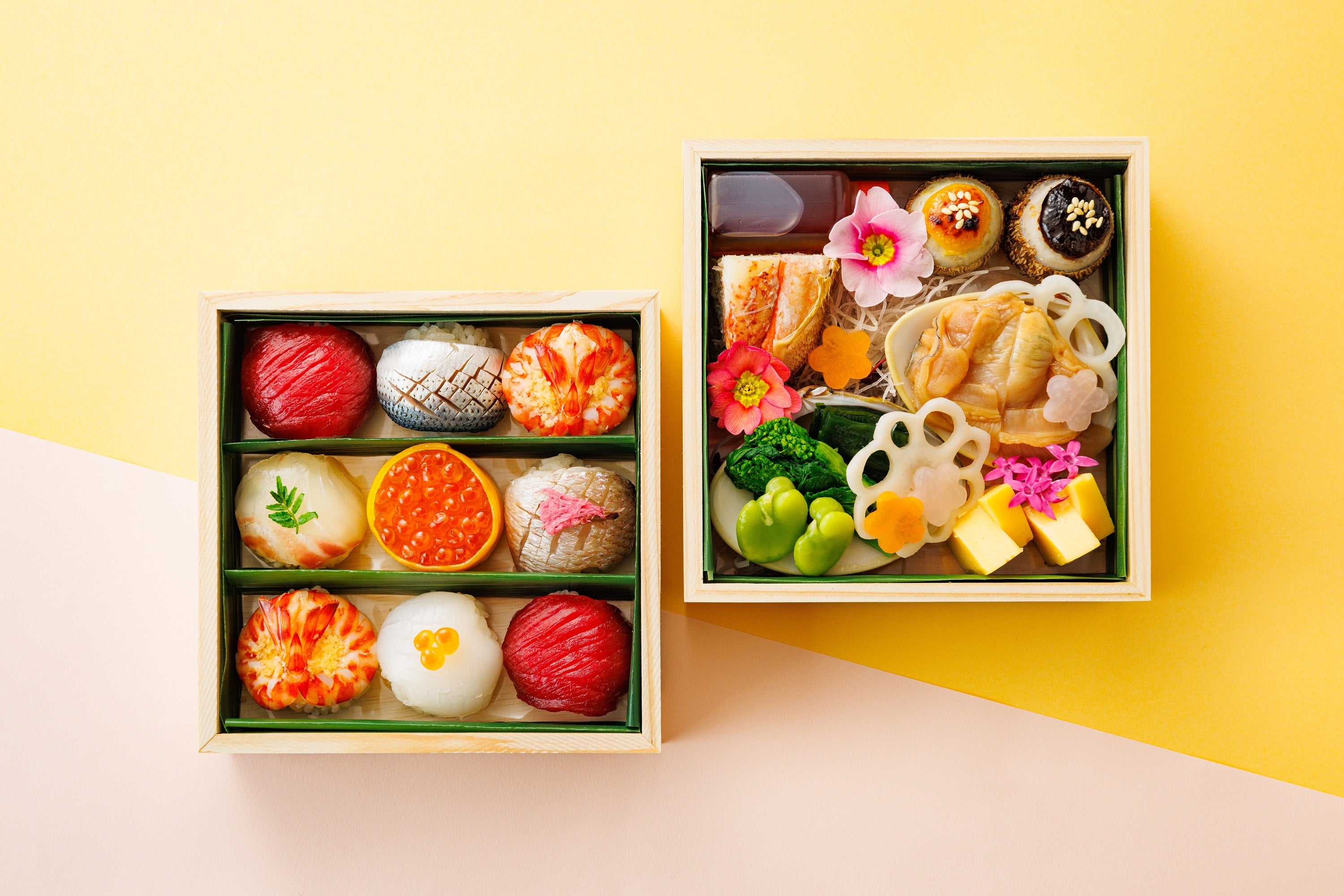 鮨・山里特製 春季限定「手鞠鮨つまみ二段重」