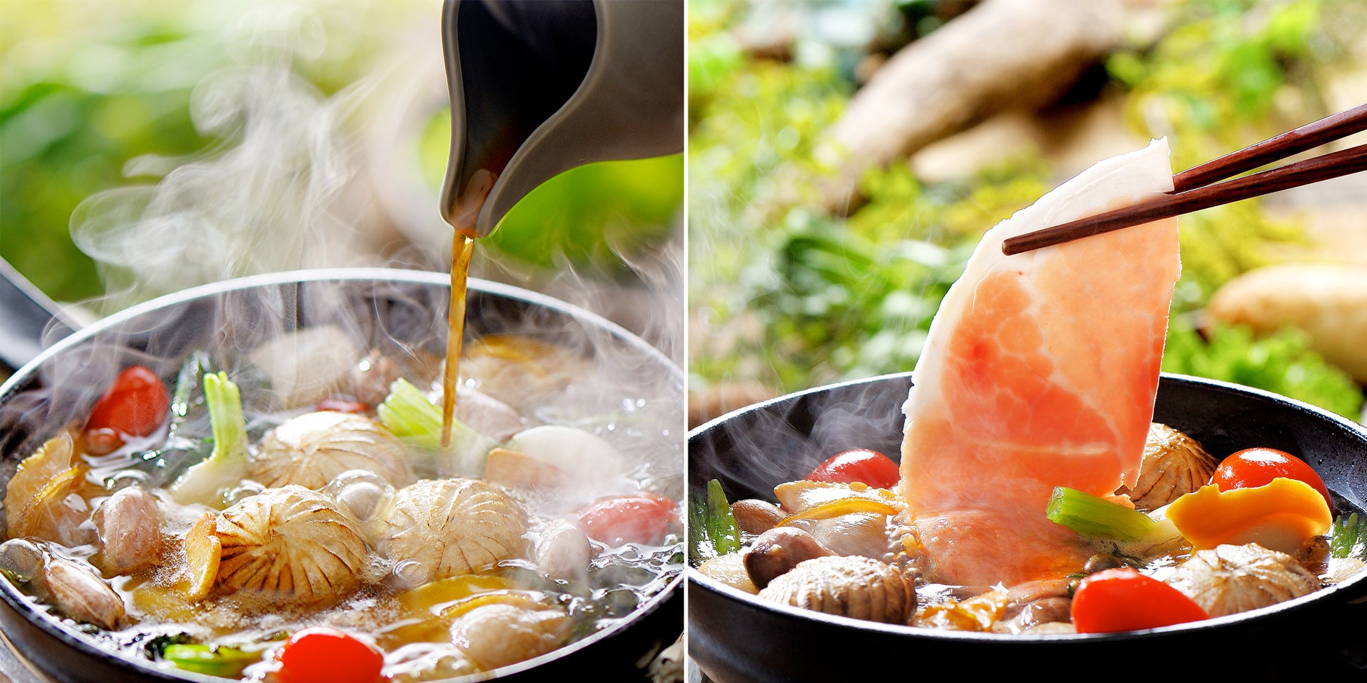 まろやかで芳醇な香りの千葉県産「下総醤油」を使用    千葉県産ジャンボンブランをしゃぶしゃぶ
