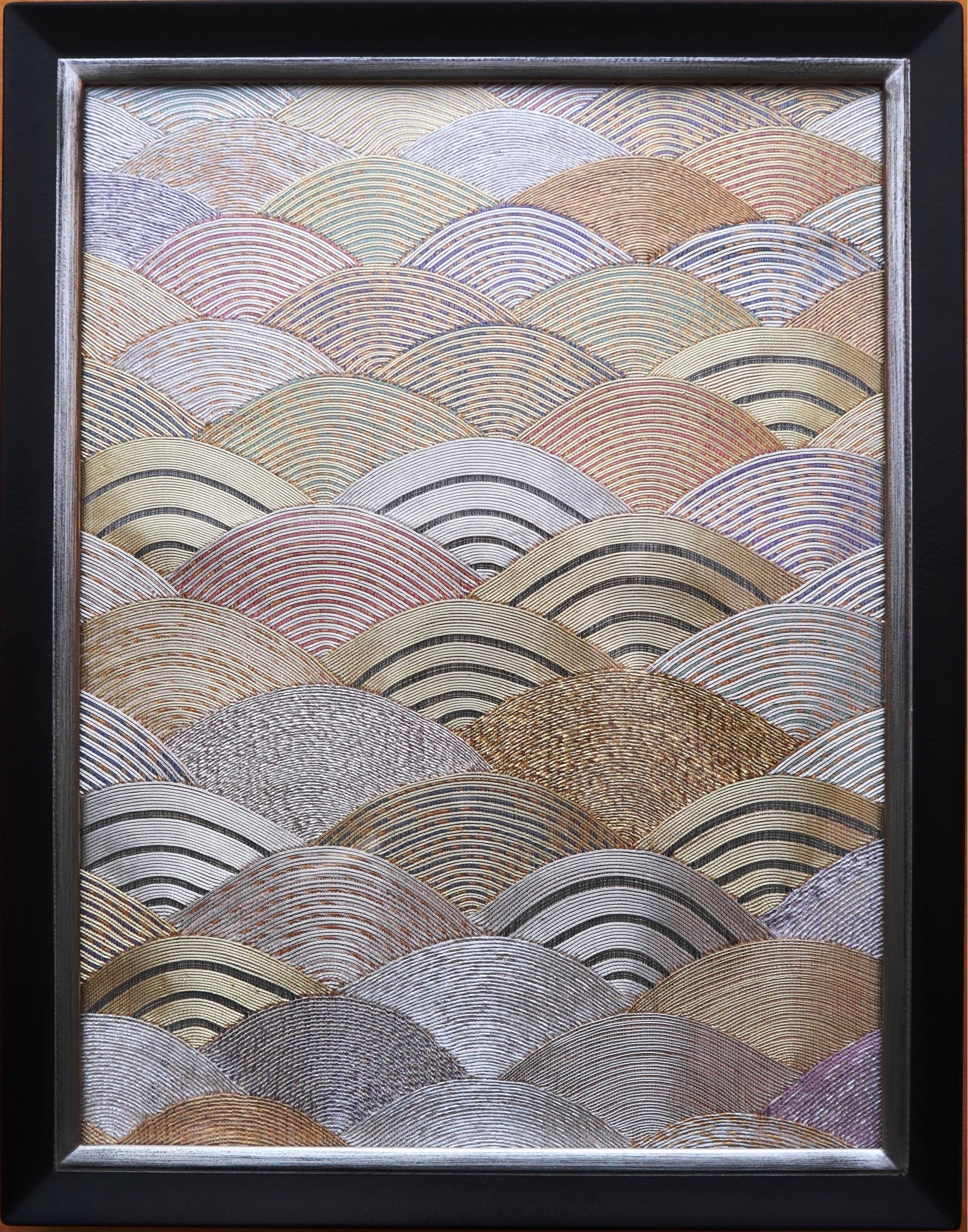 寄贈された西陣織物帯地額（手織り／金糸銀糸）