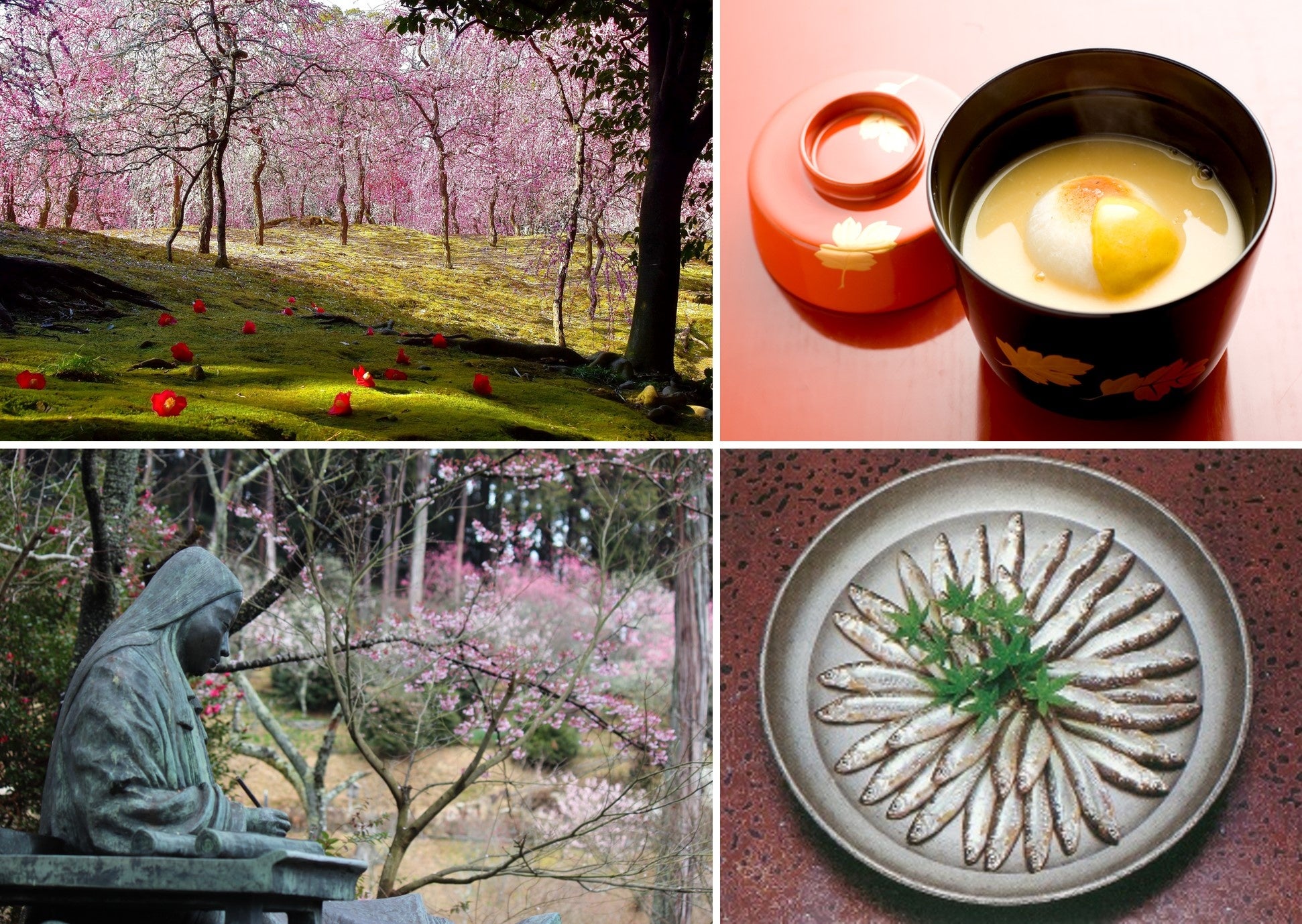 左上から　城南宮／一子相伝 なかむら／石山寺／魚清楼