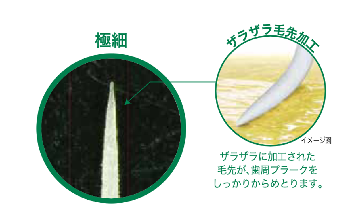 図2：極細毛先加工とザラザラ毛先加工