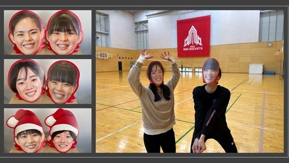 左：先着1,500名様に配布されるお面　右：お面を着用した選手