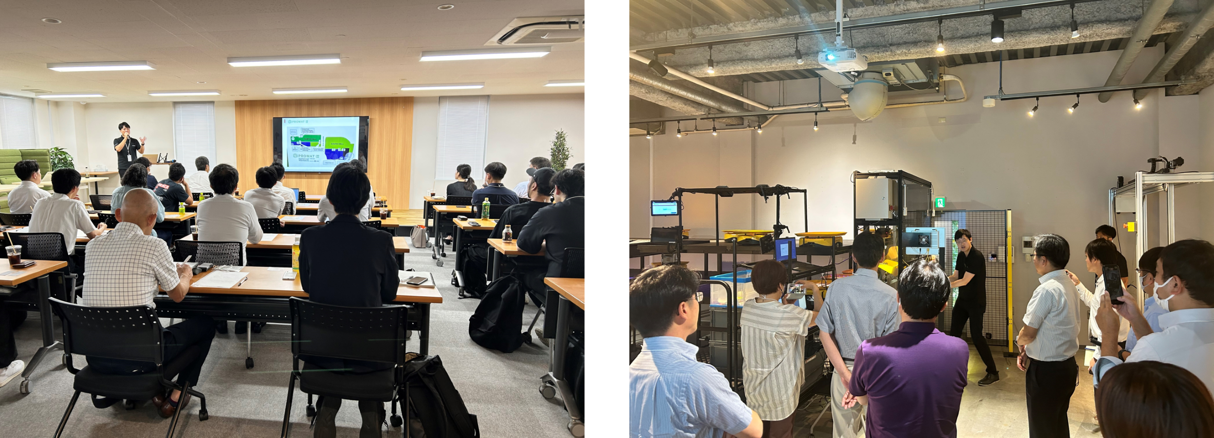 左：セミナーの様子、右：cube見学の様子
