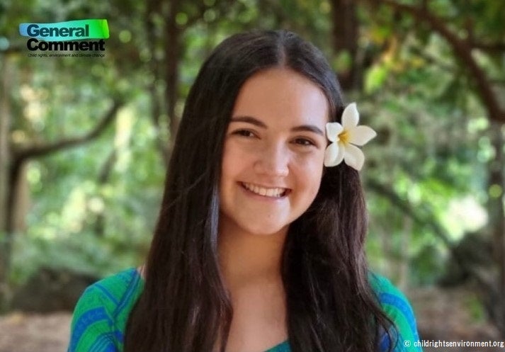 子どもアドバイザーの一人で、気候変動・子どもの権利の活動家である太平洋島嶼国出身の17歳のアニバさん。© childrightsenvironment.org