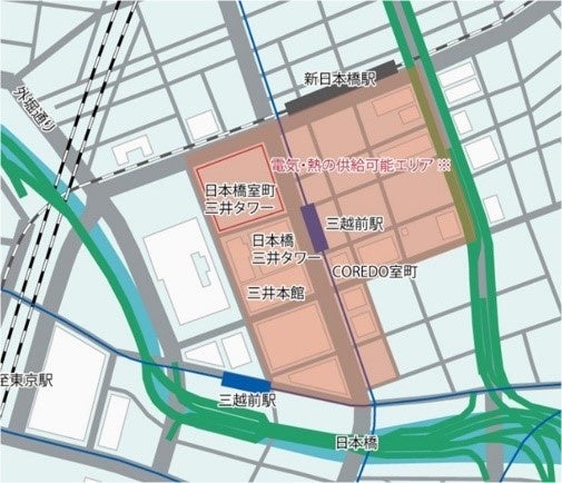 日本橋エネルギーセンター供給エリア図