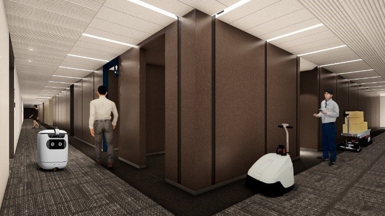 ビル内でのロボット稼働のイメージ　　　　　　　　　　　　　　　　　　　　　　　　提供：竹中工務店