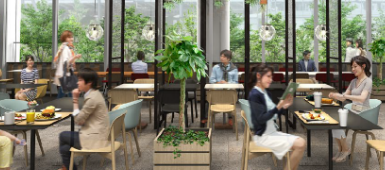 (上) 商業フロア 3階　（イメージ）   (下）商業フロア 2階「ヤエスパブリック」　（イメージ）