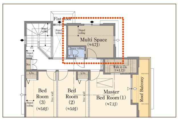 【本物件No.1号棟：2階間取り部分図】