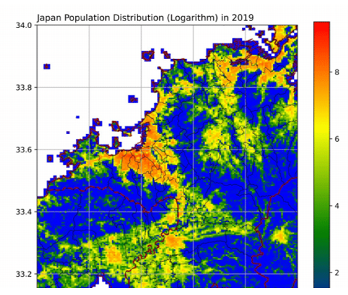 IWIを人口衛星を用いた高解像度の人口密度データと紐づけることで、それぞれの空間メッシュごとにその増減を可視化することが可能となる