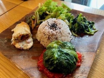 サバとパート・フィロ包み焼きの宇宙プレート