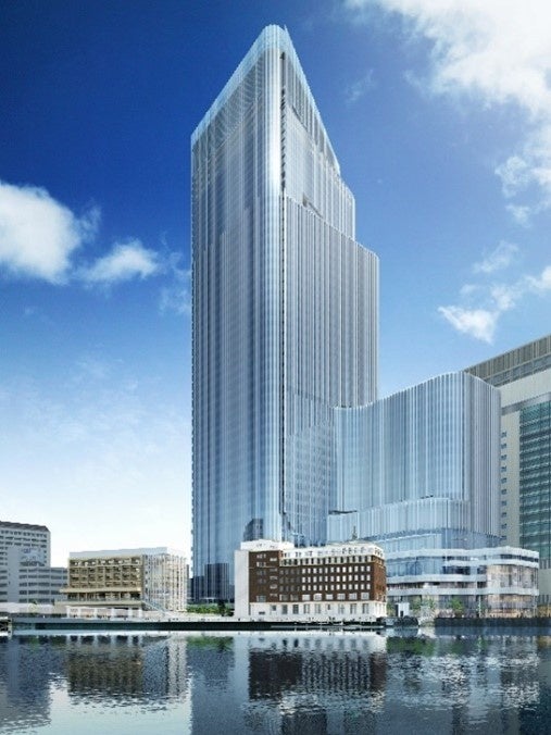 ＜完成予想外観イメージ（日本橋川から）＞