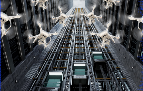 ドローンによる建物内垂直配送のイメージ