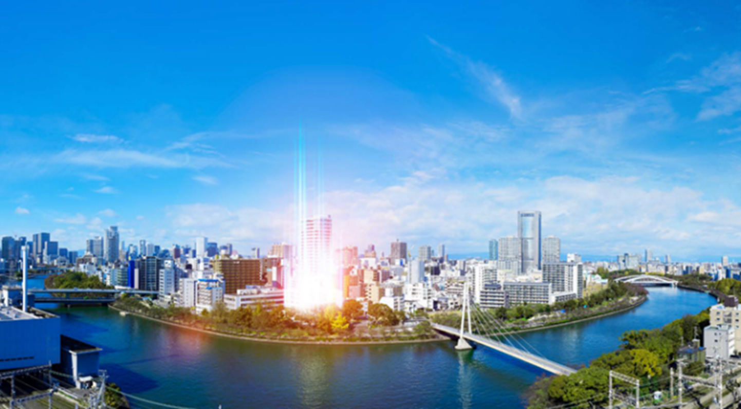 【大川の対岸部から計画地を撮影したパノラマ写真】