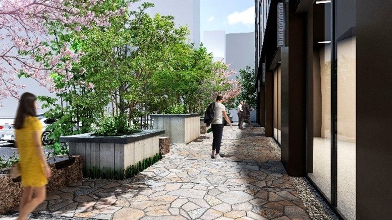 外構空間イメージ（敷地西側より本ビル方向を望む）