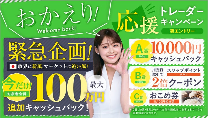 今だけの緊急企画!】「ウェルカムバック!おかえりトレーダー応援 今だけの緊急企画!】「ウェルカムバック!おかえりトレーダー応援
