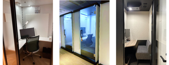 フォンブース(左から「Remote Cabin」「One-Bo」「テレキューブ」)