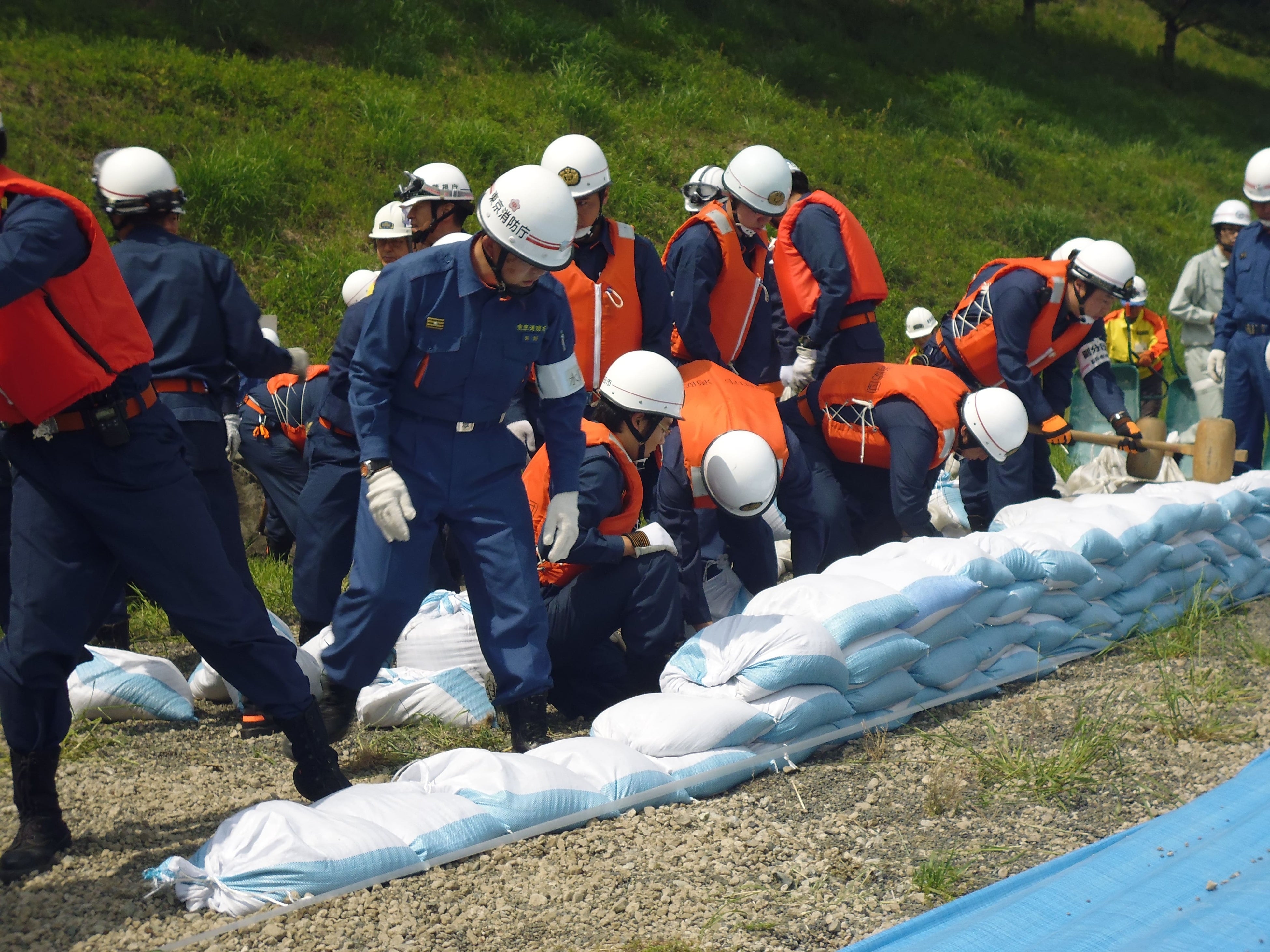 水防工法を行う様子（2019年の訓練時）
